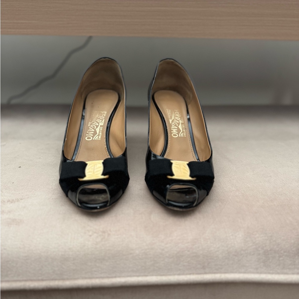 Black Peep-Toe Heels